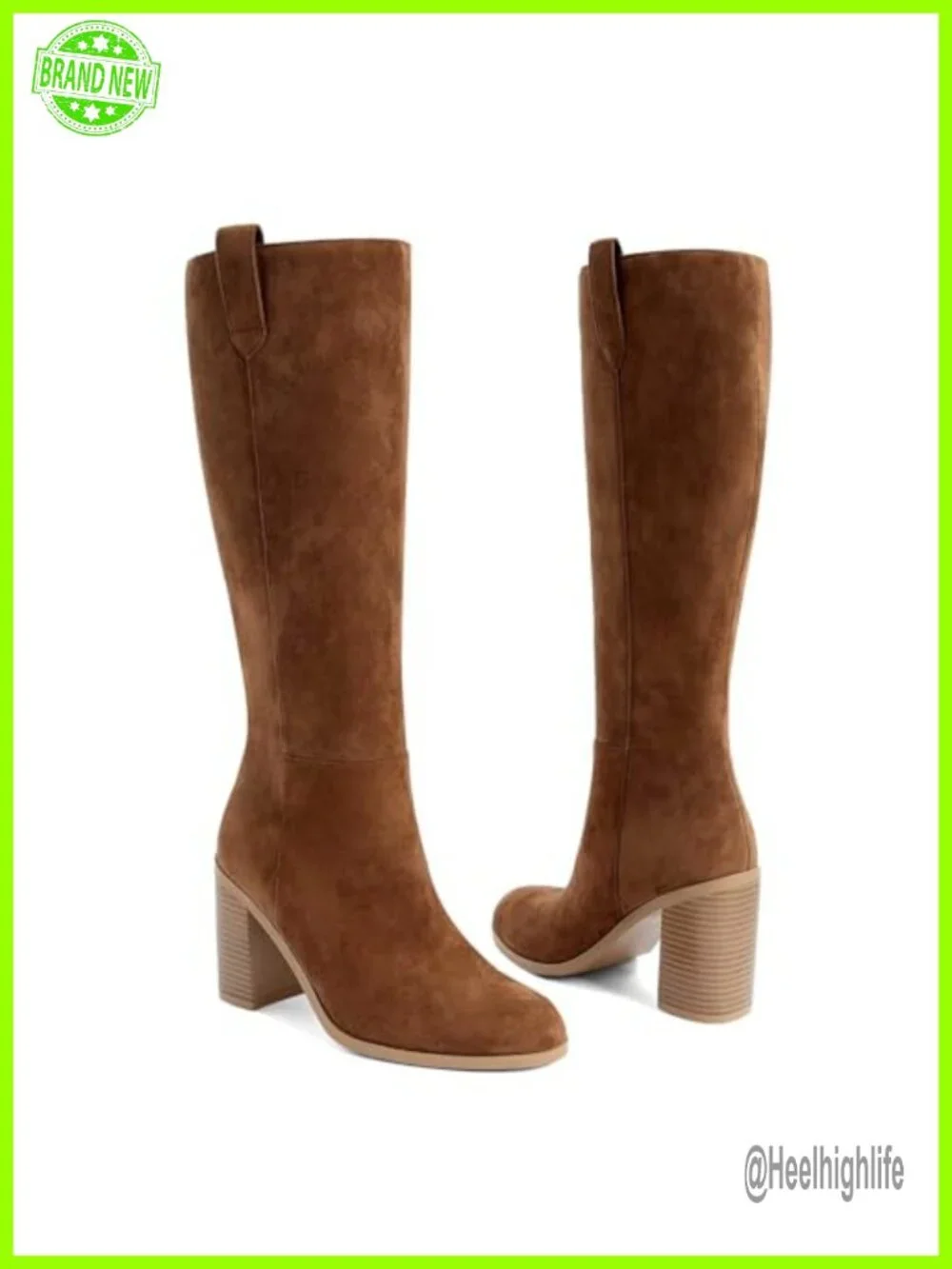 Knee High Slouchy Chunky Block Heel Boots with Zipper